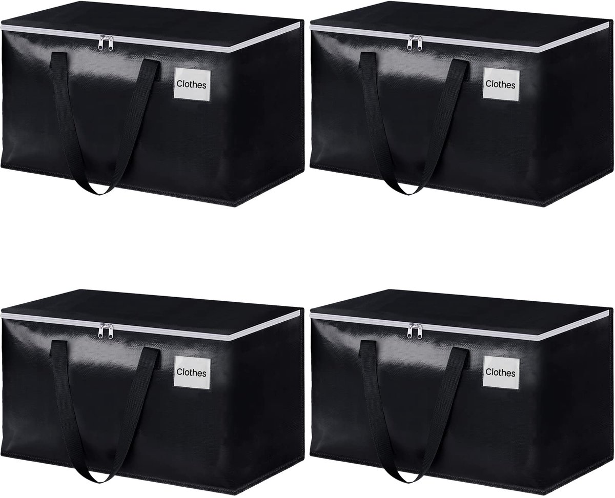 4 stuks Opbergzakken voor Kleding, 69 x 35 x 38 cm – 93 L Verhuiszakken – Waterdicht, Grote inhoud – Geschikt voor Verhuizingen en Studentenkamers