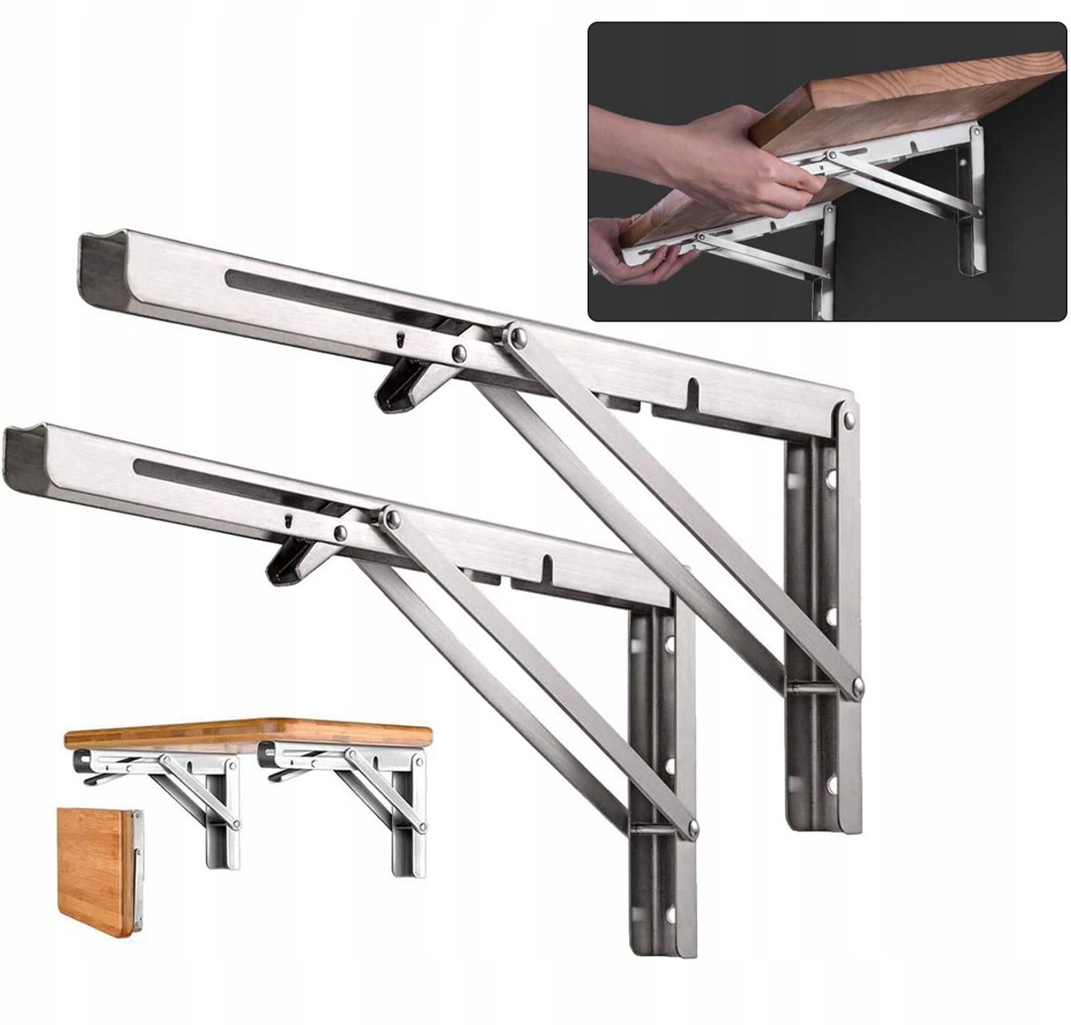 2x Opvouwbare Wandsteunen voor Bladen en Tafels, 150kg Draagvermogen