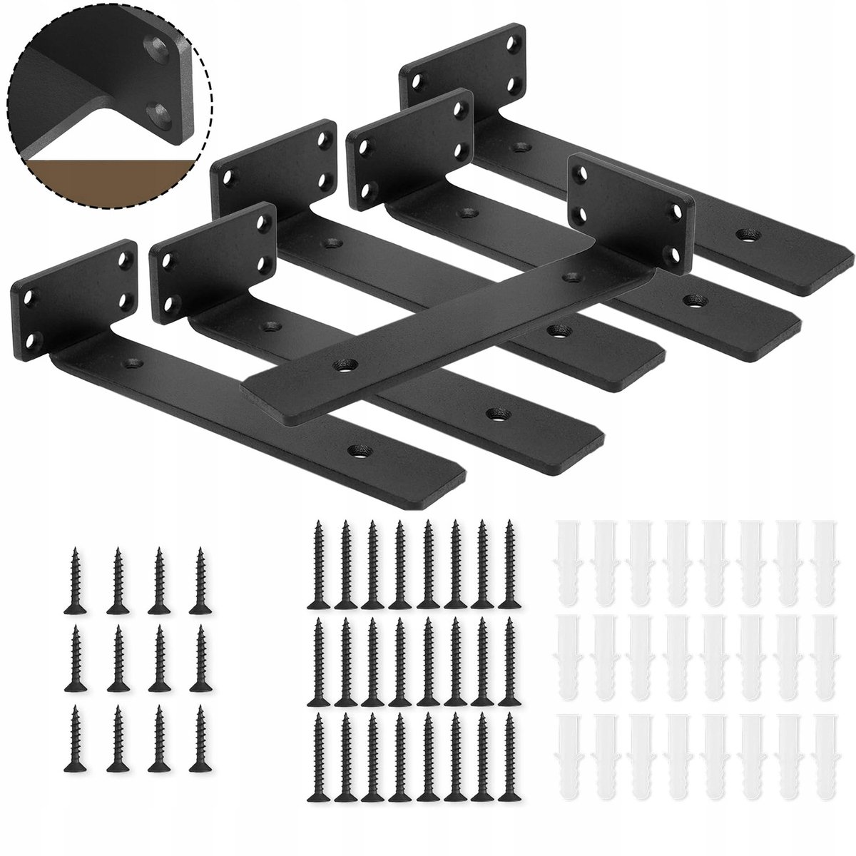 6x Stevige Plinthouders L-vormig Wandmontage 8 inch Zwart