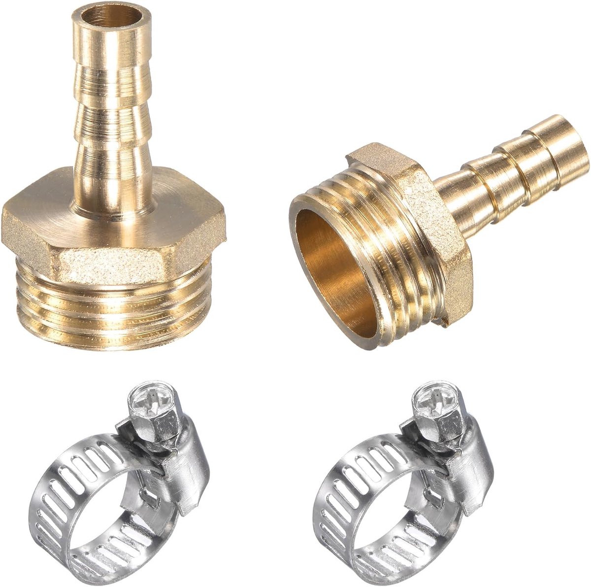 sourcing map 2pcs Brass Hose Spout Straight 8mm x G1/2 Male Thread Tube Connection with Stainless Steel Hose Clamp - ShopVlot