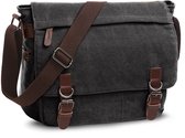 TANTOMI - Schoudertas Heren - Canvas - met Schouderpad - Vintage Messenger Bag -A4 Laptoptas voor 15,6 Inch Laptop - Schooltas - Laptoptas - Crossbody tas - Zwart