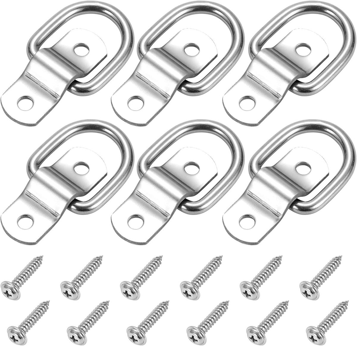 Set van 6 D-ringankers, 1/4 inch, zware roestvrijstalen trekhaken voor aanhangwagen, camper, magazijn, boot - ShopVlot