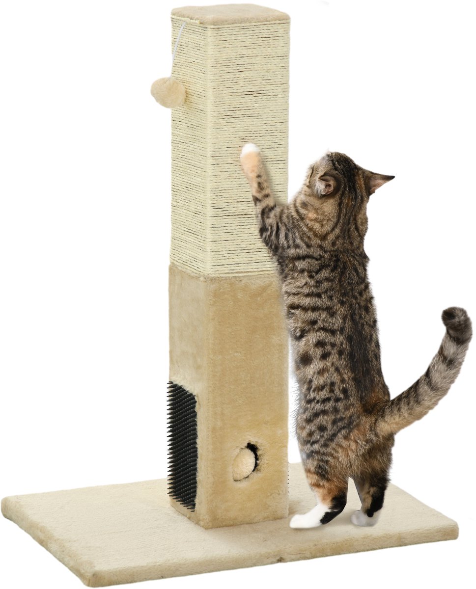 PawHut Krabpaal voor Katten - Spaanplaat - 59,5x39x79cm - Beige