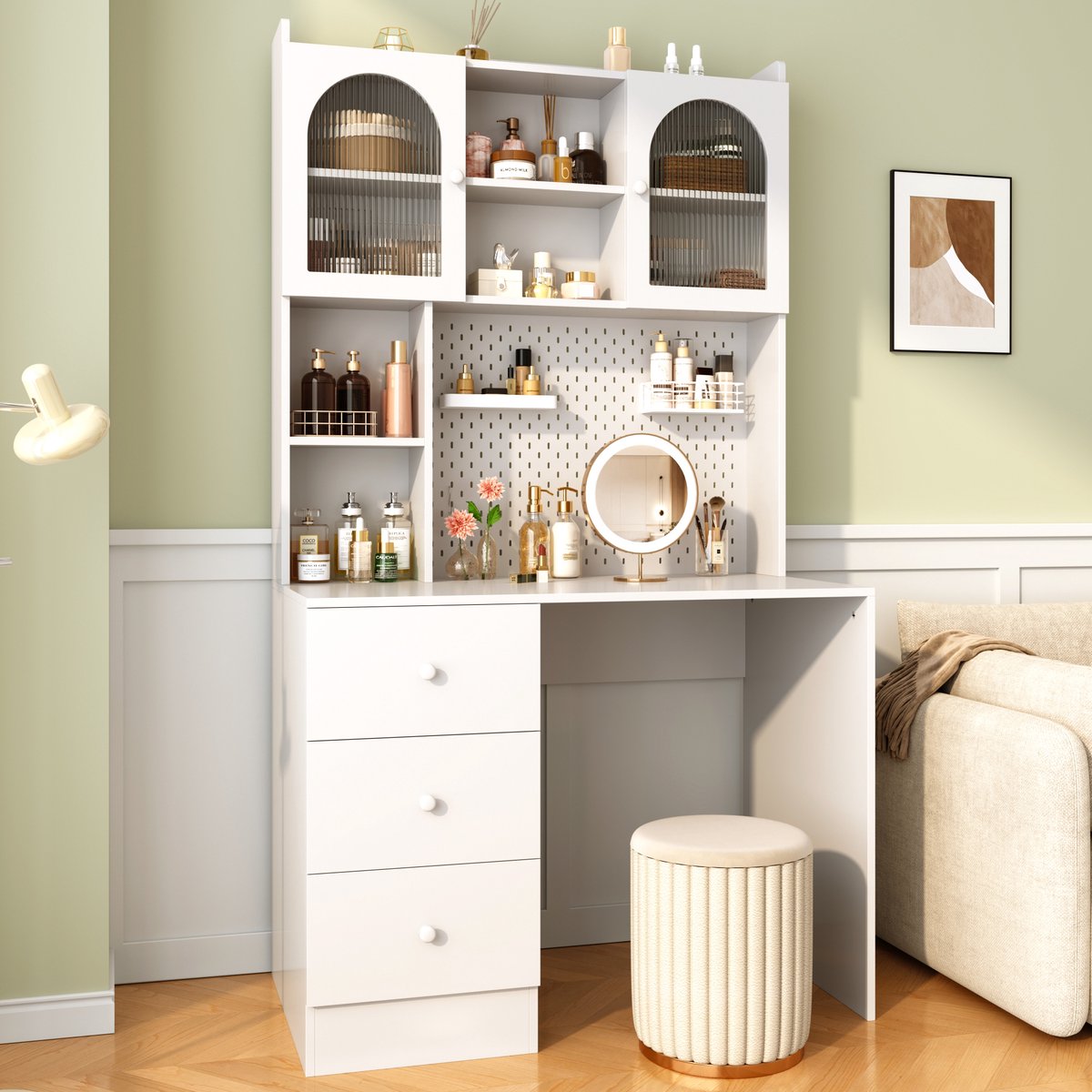 Bureau - met laden en opbergruimte - wit - afmetingen 100 x 55 x 180 cm - materiaal mdf - voor een praktische en georganiseerde werkplek