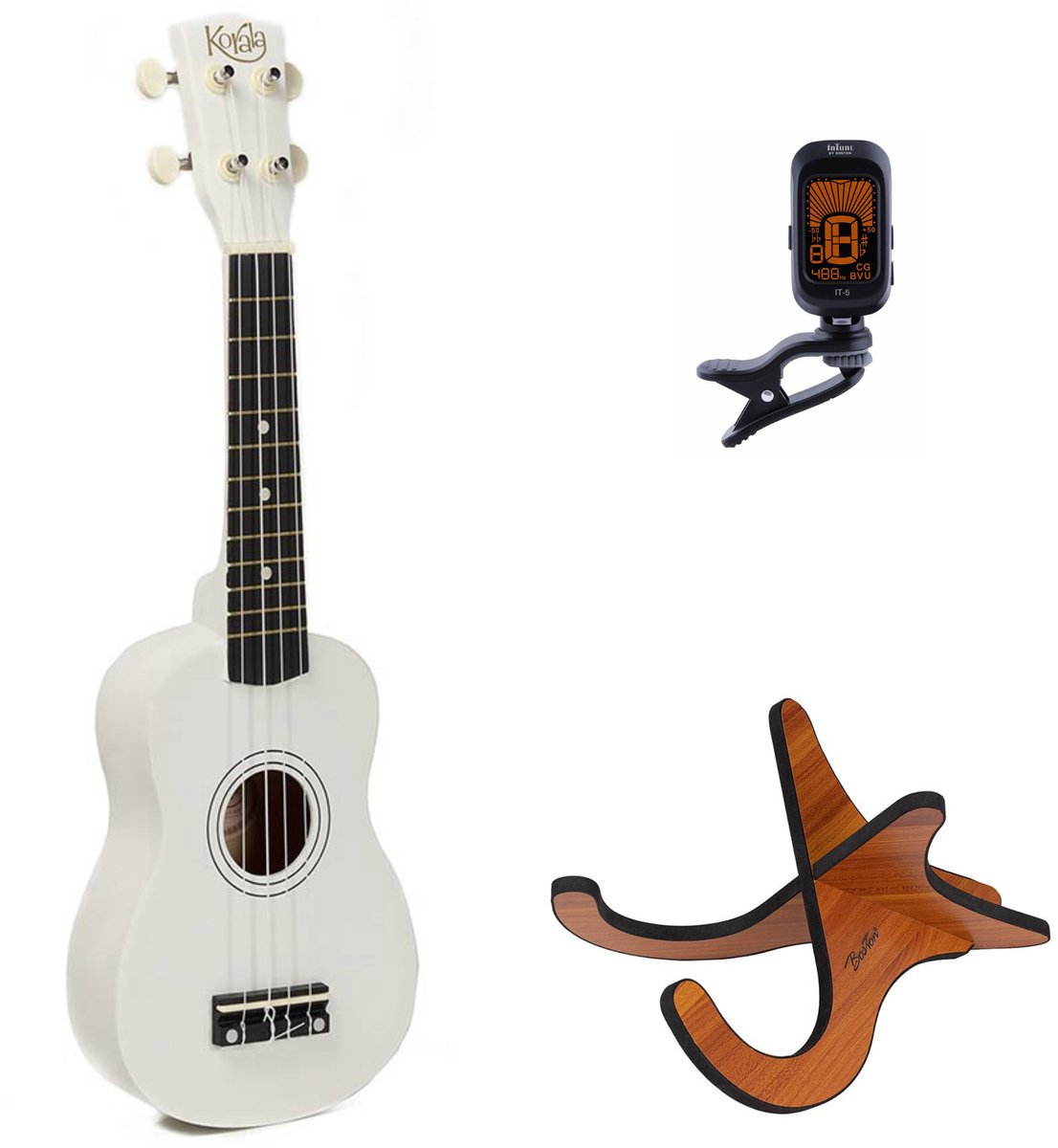 Korala UKS-15 sopraan ukulele set – inclusief stemapparaat en houten standaard