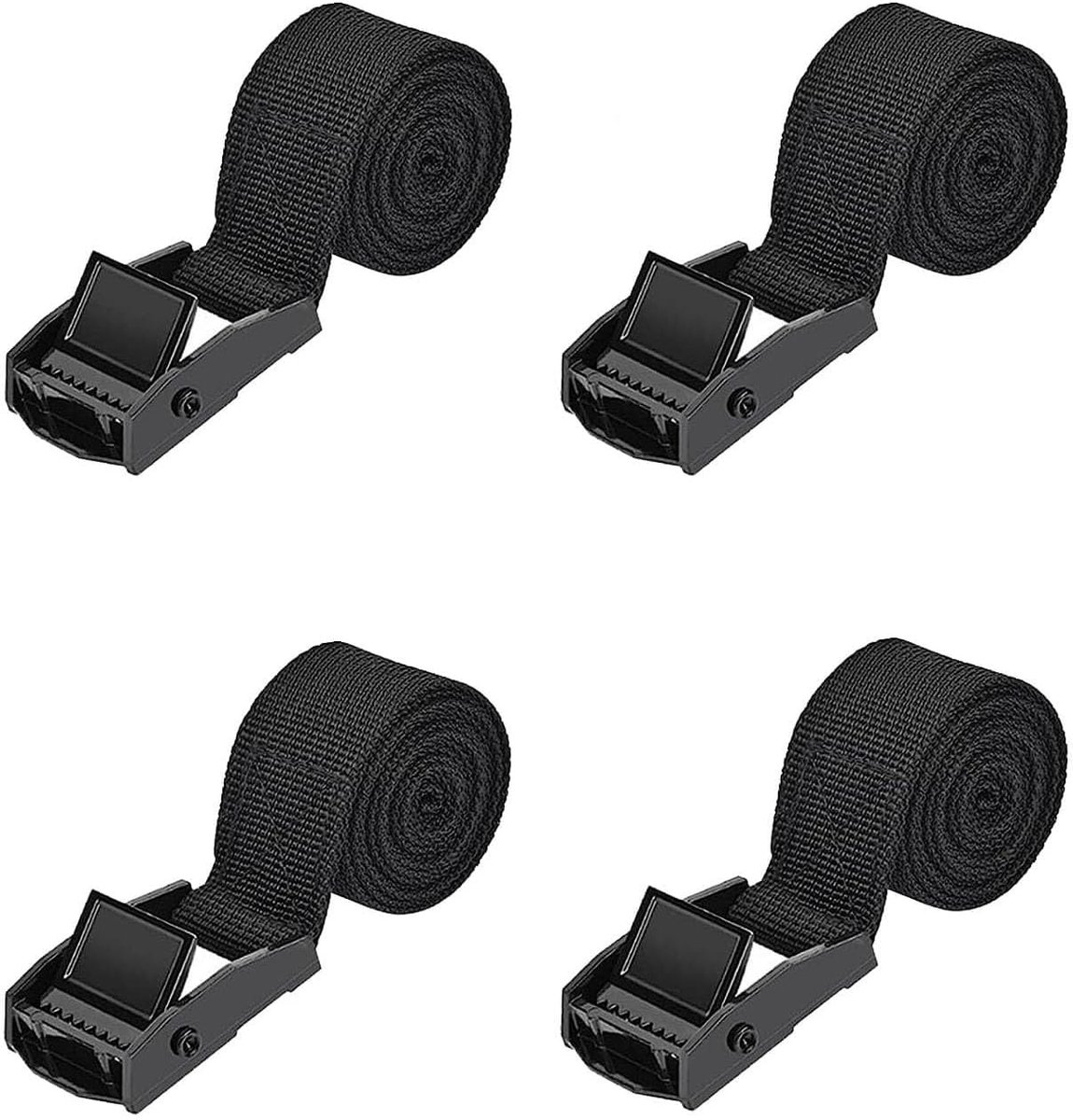 4 Zwarte Spanbanden - Verstelbare Riemen 100 cm x 2,5 cm - Met Metalen Gesp voor Stevige Fixatie - Geschikt voor Fietsen, Aanhangers en Bagage