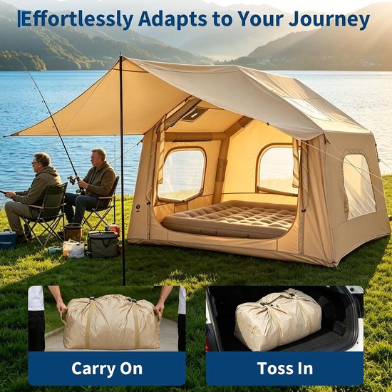 Opblaasbare Familietent 4 tot 6 Personen - Luxe Campingtent met Afneembare Luifel - Ruime Stahoogte (222 cm) - Snel Opzetbaar in 5 Minuten met Meegeleverde Handpomp - 305 x 244 cm — afbeelding 4