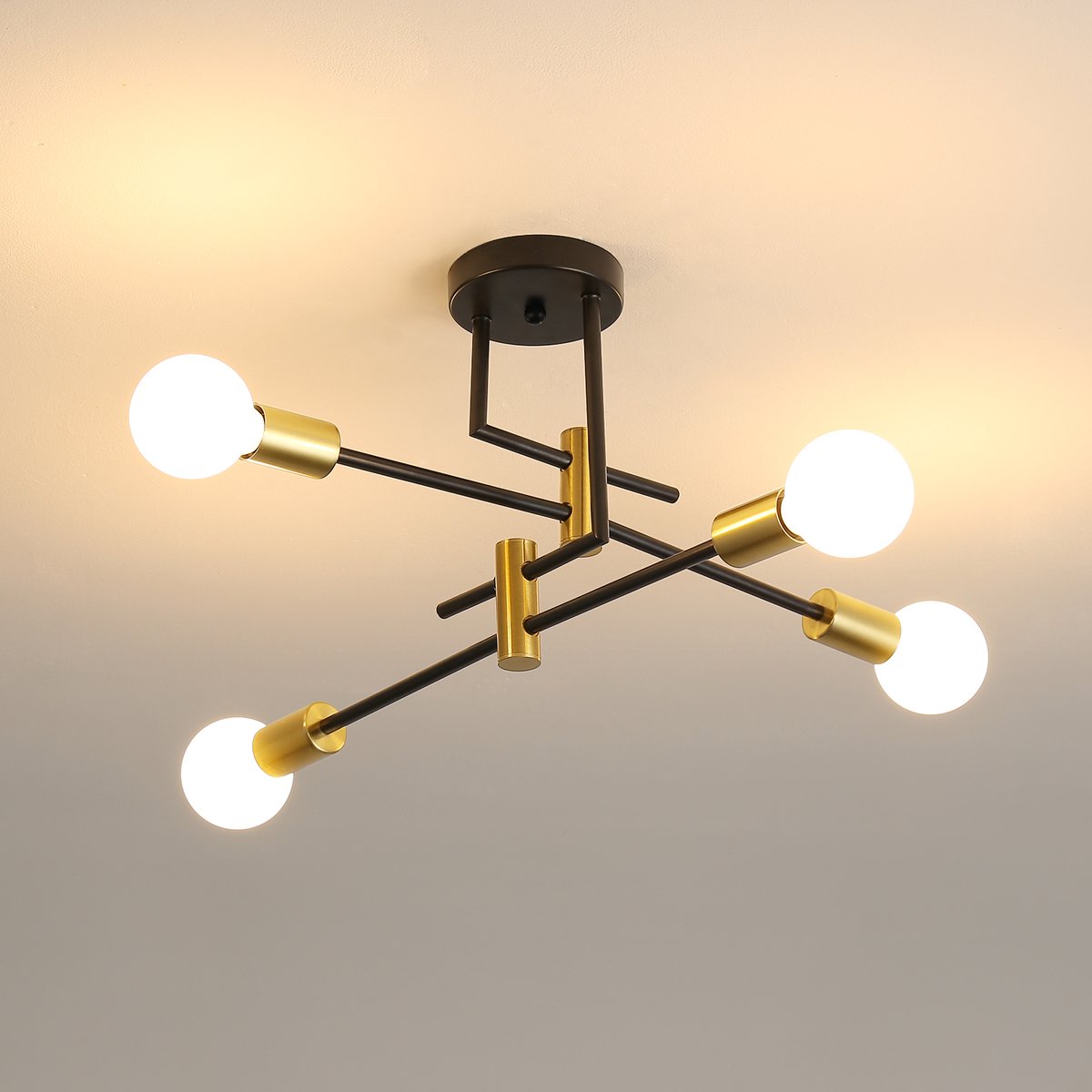 Riserva Hanglamp industrieel retro onregelmatig zwart‑goud, 4‑lichts E27 max 60W zonder lamp, magische boon design 51cm, ijzer