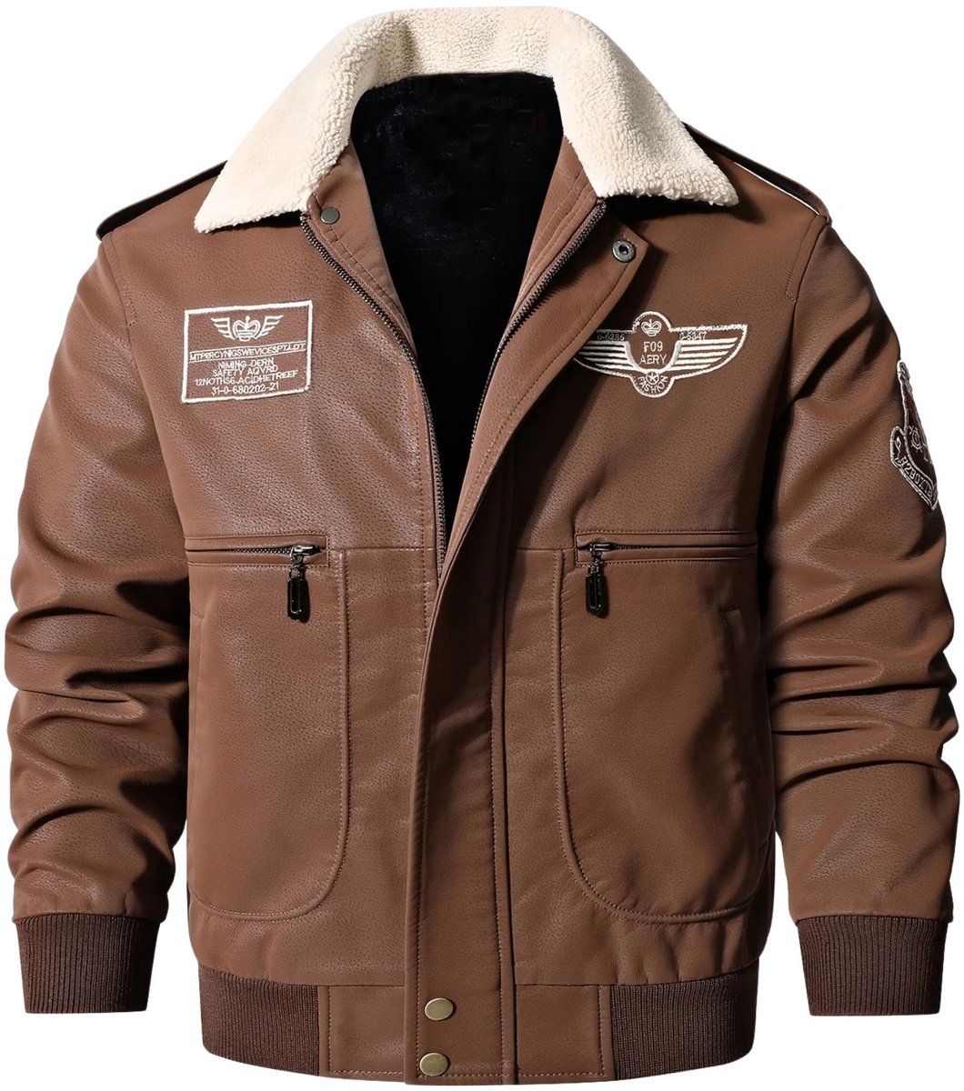 Currero Kunst Leren Jas Leather Jacket Lederen Jas Bomberjack Pilotenjack Blazer Biker Motorjas Motormuis Heren Amber