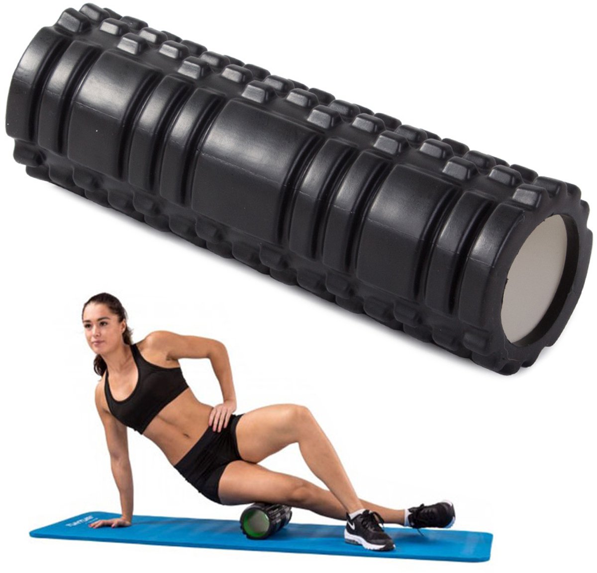 Massageroller voor CrossFit en Yoga. Geschikt voor het rollen van de rug en benen - Zwart