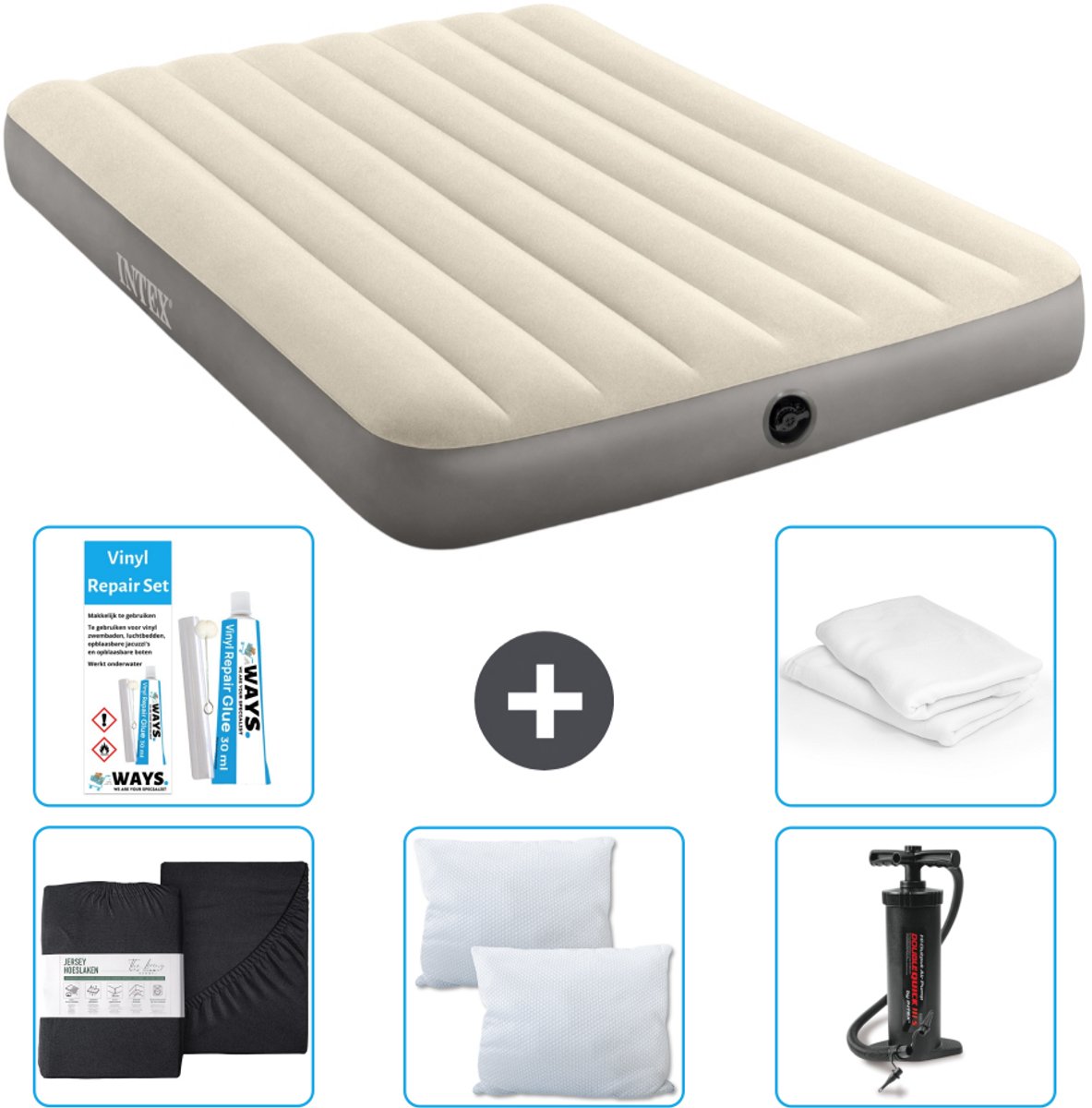 Intex Luchtbed - Twijfelaar - 137 x 191 x 25 cm - Beige - Inclusief Accessoires CB5
