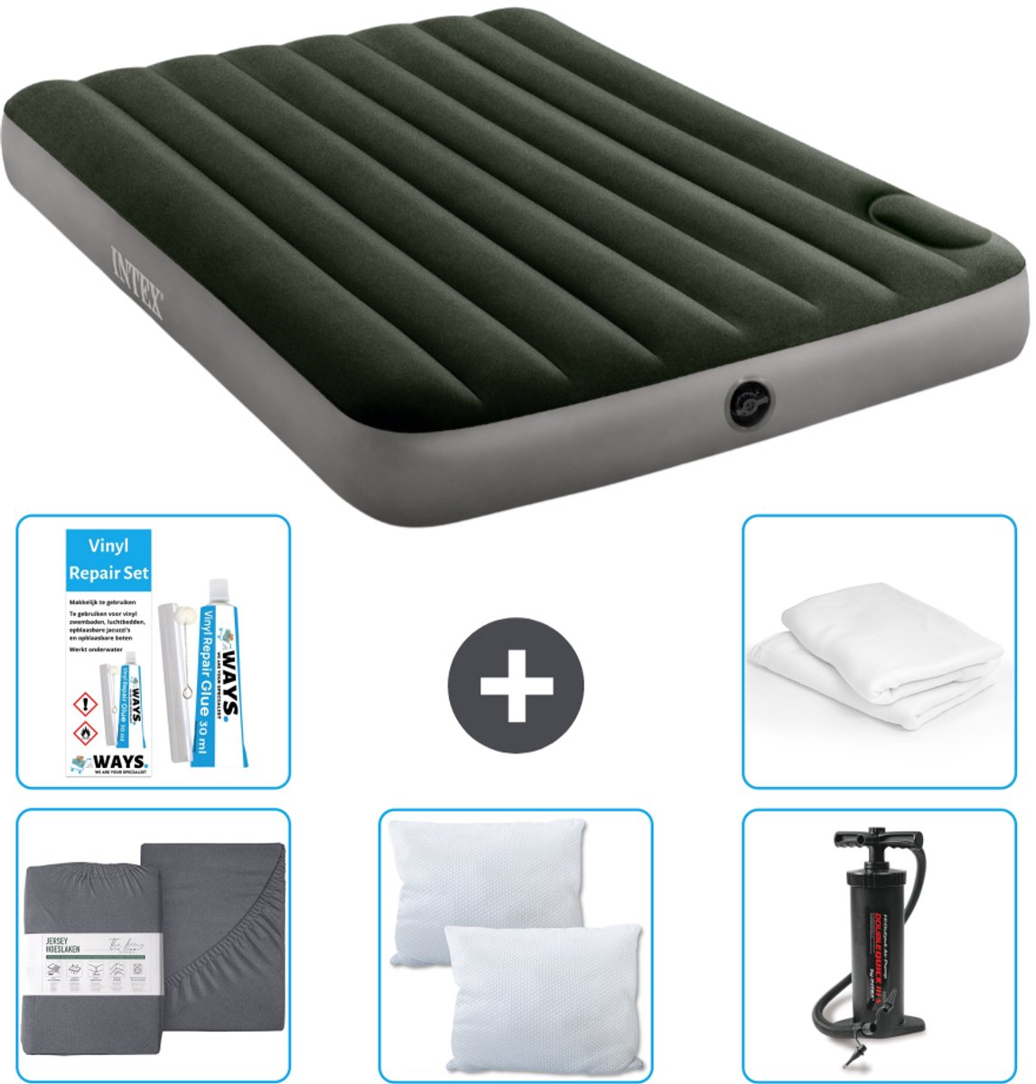 Intex Luchtbed - Twijfelaar - 137 x 191 x 25 cm - Groen - Accessoires CB9