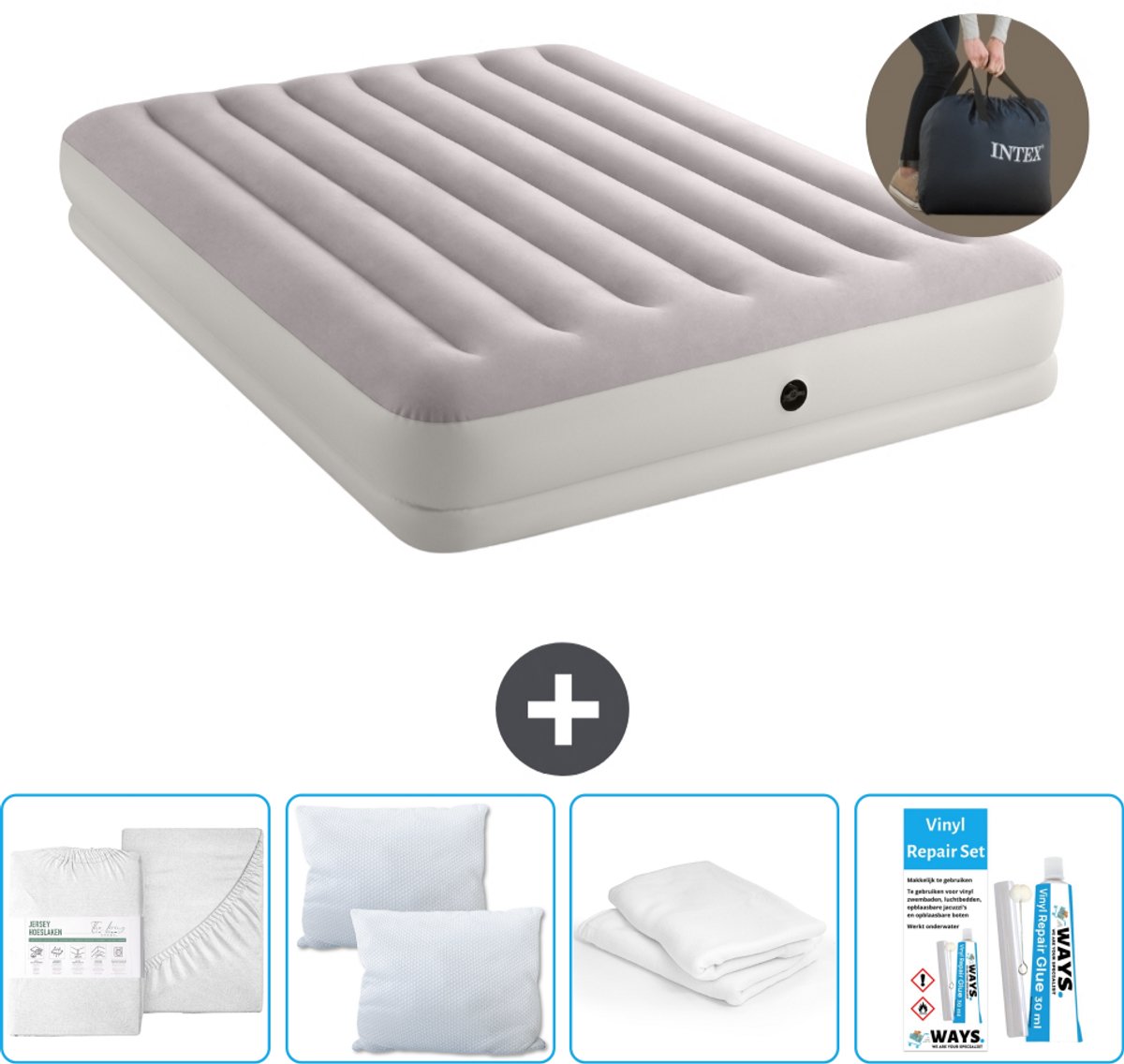 Intex Luchtbed - 2-Persoons - 152 x 203 x 30 cm - Grijs - Inclusief pomp - Accessoires CB15