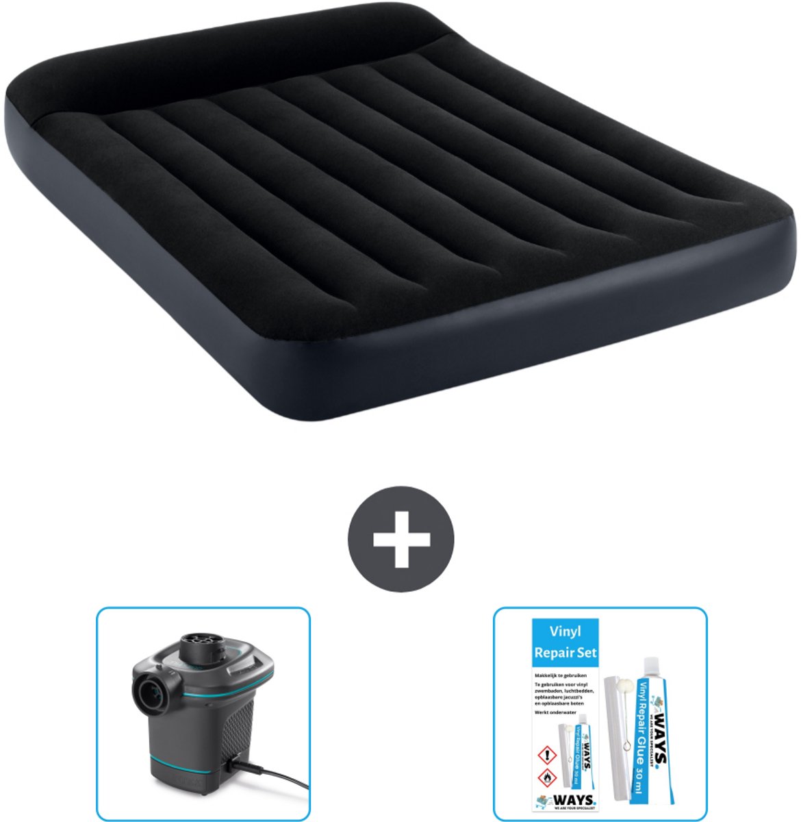 Intex Luchtbed - Twijfelaar - 137 x 191 x 25 cm - Donkerblauw - Inclusief Pomp en Reparatieset