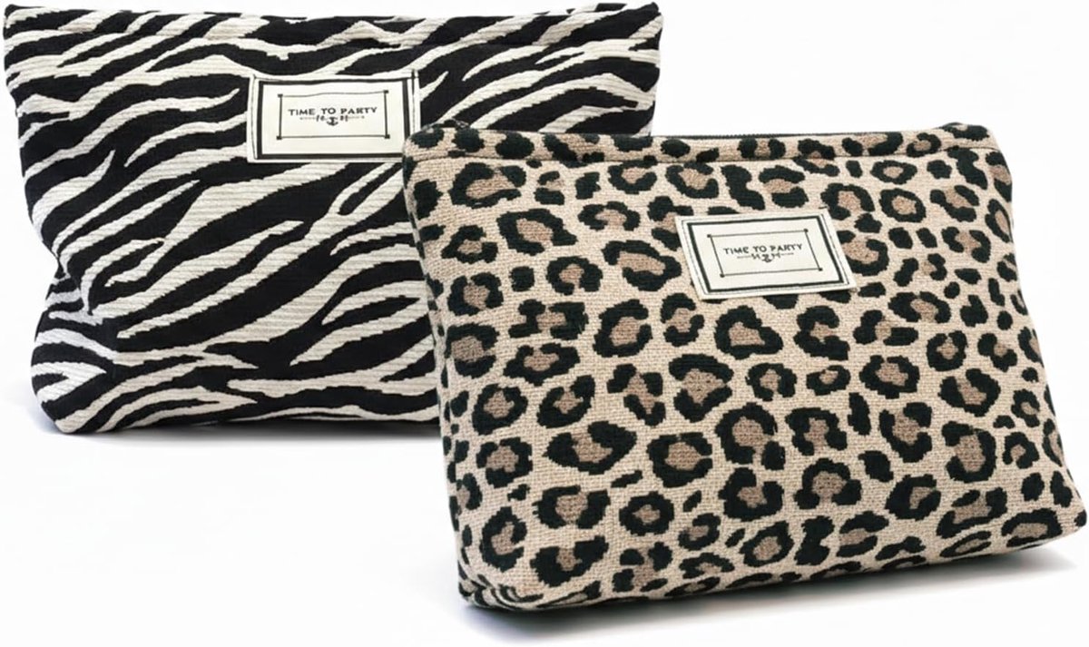 2-pack make-uptas voor vrouwen, cosmetische reiszakje met bloemenpatroon en luipaardprint ontwerp, beautycase met - ShopVlot