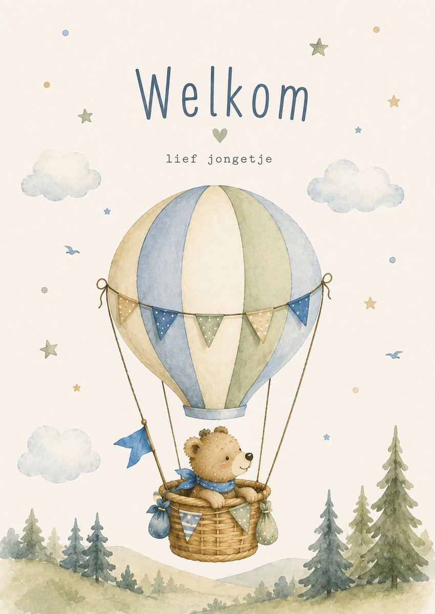 Kaart luchtballon - Beige Groen - A6