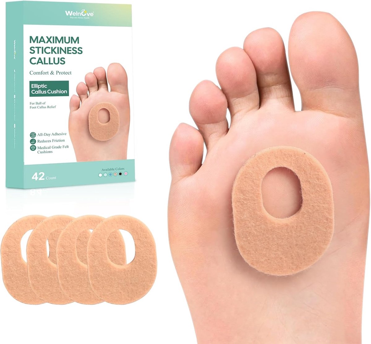 Welnove Pack of 42 Callus Pads, Self Adhesive Chicken Eye Protection, Relieves Pain in Calluses, Chicken Eyes - ShopVlot
