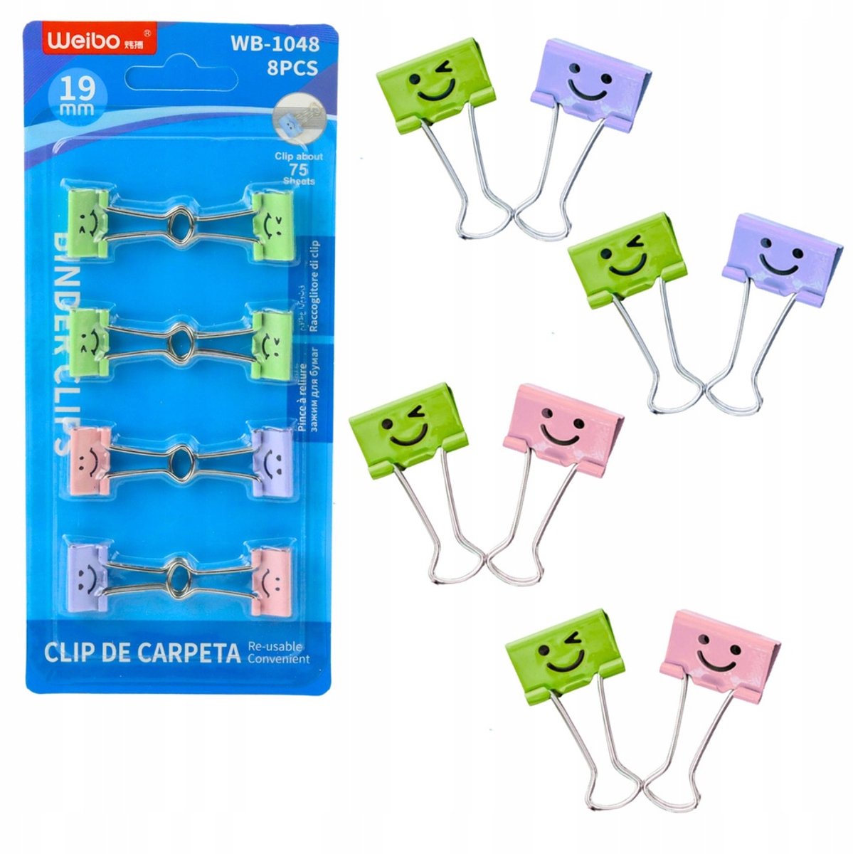Kleurrijke paperclips met gezichtjes - 8 stuks, 19mm