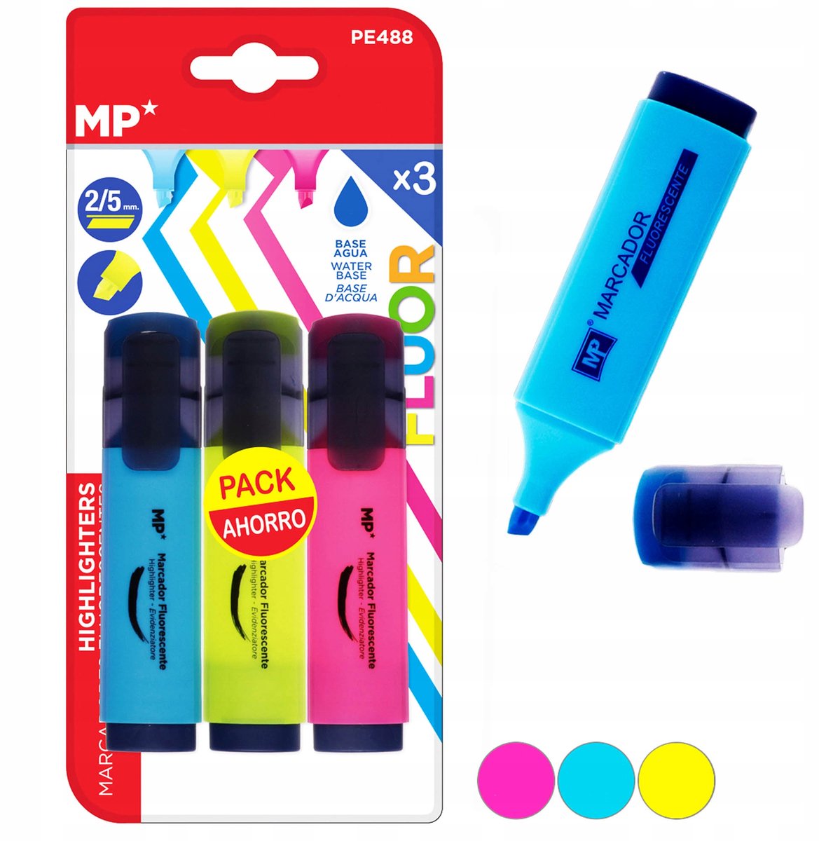 Fluorescerende Markerset - 3 Stuks in Levendige Kleuren