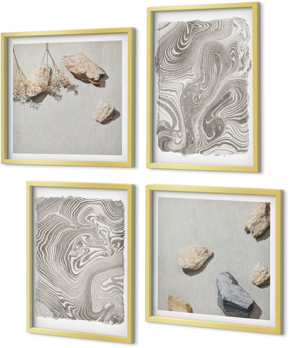 Coloray 4-Delige Schilderij Set - Abstracte schilderkunst met moderne vormen - 40 x 40 cm en 40 x 60 cm - Moderne Wanddecoratie - Woonkamer - Muurdecoratie
