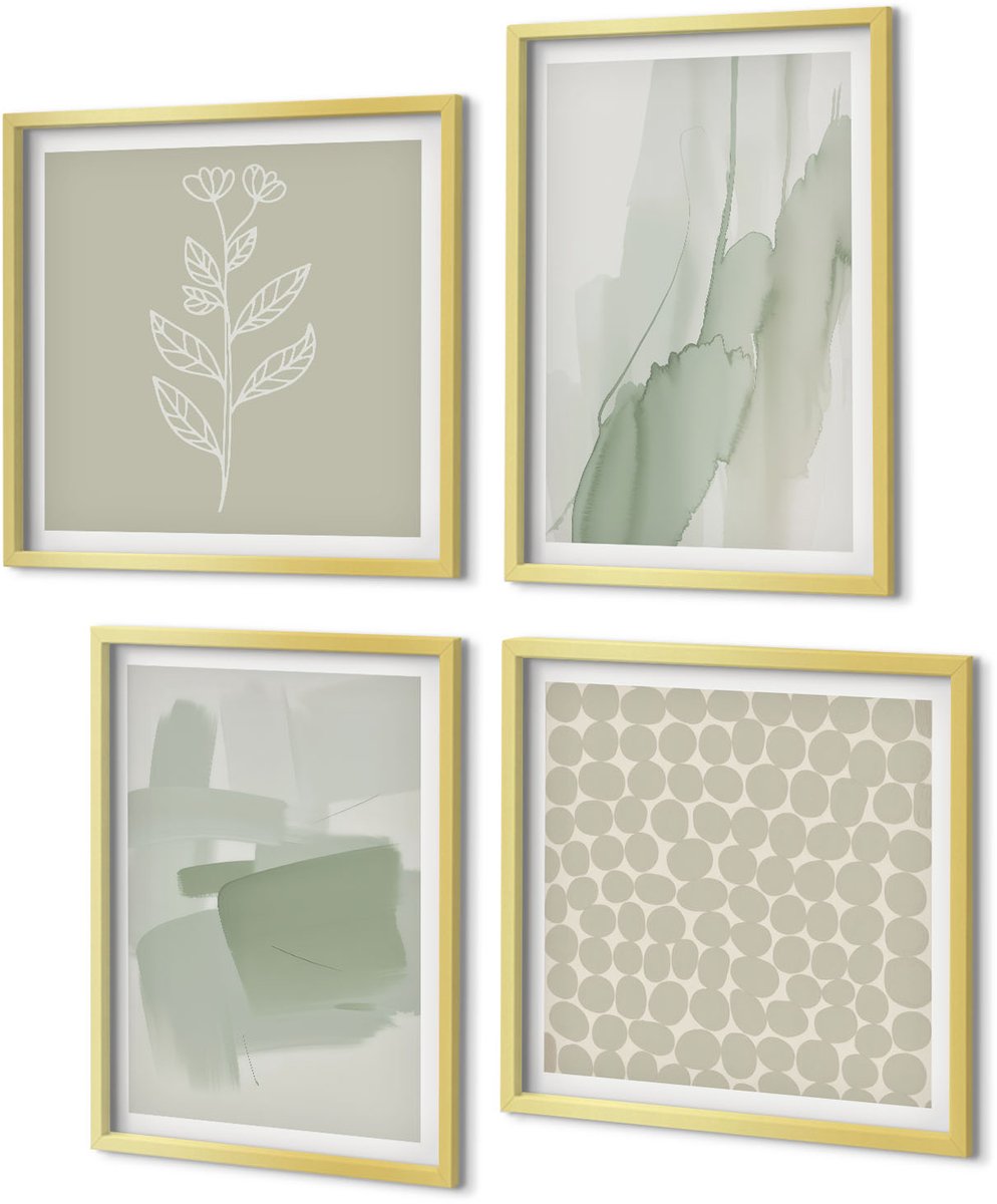 Coloray 4-Delige Schilderij Set - Abstracte aquarelpatronen, planten, minimalisme - 40 x 40 cm en 40 x 60 cm - Wanddecoratie - Schilderijen Set - Interieur - Moderne Wanddecoratie