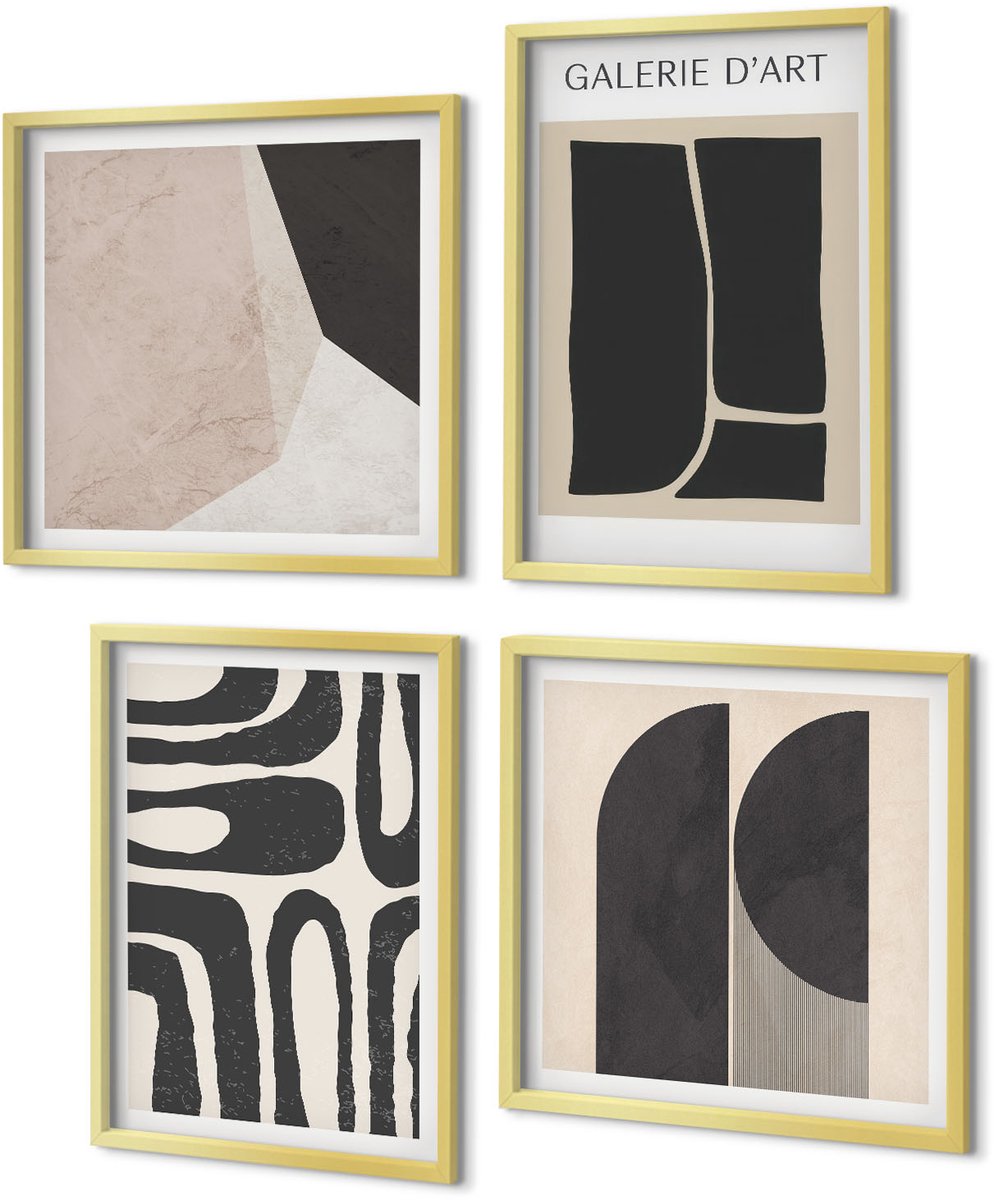 Coloray 4-Delige Schilderij Set - Abstracte vormen minimalistische posters - 40 x 40 cm en 40 x 60 cm - Wanddecoratie - Moderne Interieurdecoratie - Interieur Decoratie