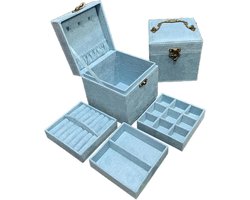 Jauhmui Jewellery Box, Three Layer Small Jewellery Organiser Storage Box, Velvet Jewellery Box, Jewellery Case, Travel - ShopVlot
