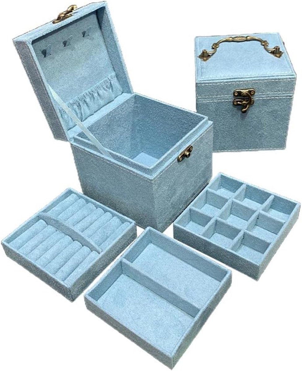 Jauhmui Jewellery Box, Three Layer Small Jewellery Organiser Storage Box, Velvet Jewellery Box, Jewellery Case, Travel - ShopVlot
