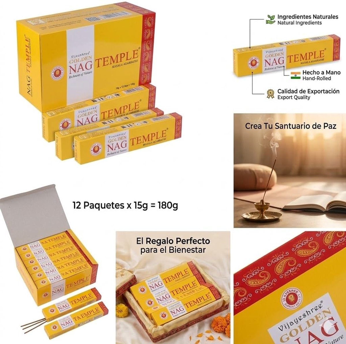 Vijayshree Golden Nag Buddha Masala Agarbathi Incense Sticks, 12 Packs of 15 g (Buddha) (Temple) - ShopVlot