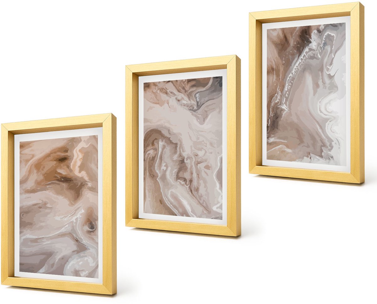 Coloray 4-Delige Schilderij Set - Abstracte marmerpatronen met steenstructuur - 20 x 30 cm - Wanddecoratie - Schilderijen Set - Interieur - Muurdecoratie