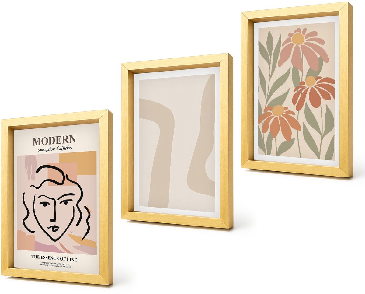 Coloray 4-Delige Schilderij Set - Vrouw in moderne stijl met abstracte patronen - 20 x 30 cm - Muurdecoratie - Schilderijen Set - Woonkamer - Moderne Wanddecoratie