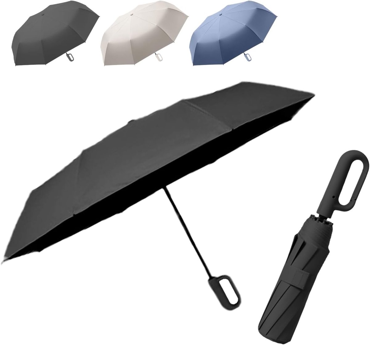 Automatic Folding Umbrella with Carabiner, Lightweight, Portable,Compact,UPF 50, Sun And Rain Protection,8 Ribs,Men - ShopVlot