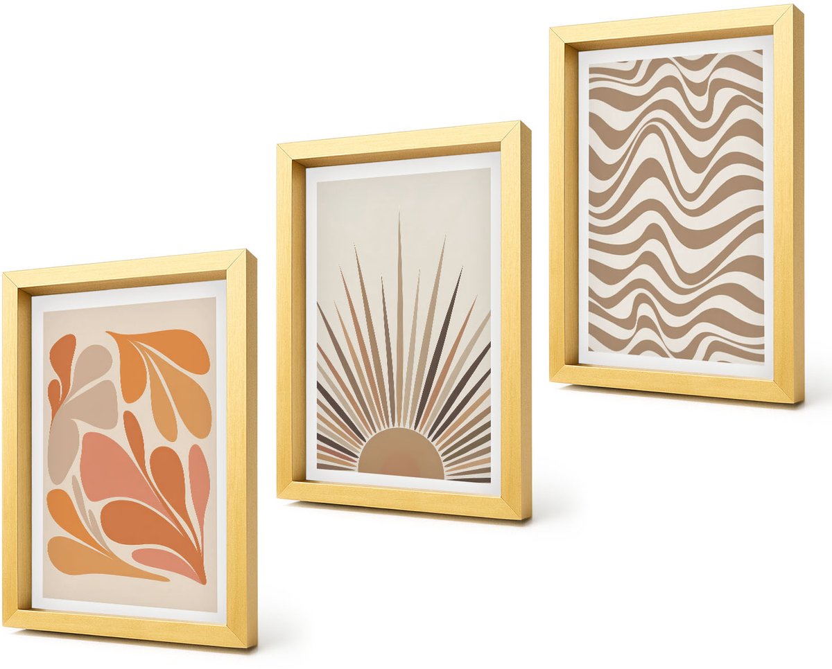 Coloray 4-Delige Schilderij Set - Zon Boho Pastel Abstracte Vormen - 20 x 30 cm - Wanddecoratie - Muurdecoratie - Woonkamer - Woonkamer Decoratie