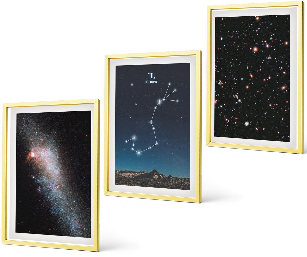 Coloray 3-Delige Schilderij Set - Landschappen, Bergen, Meren, Herten En Zonsondergang - 40 x 40 cm En 40 x 60 cm - Schilderijen Set - Wanddecoratie - Woonkamer - Muurdecoratie