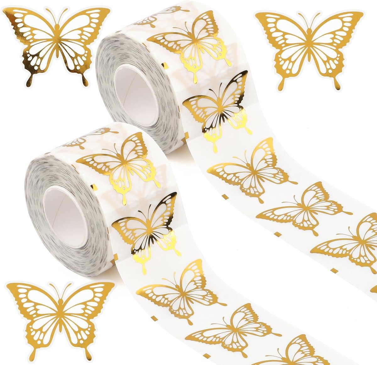 Ulisem - Vlinder Stickers - 1000 Stuks - Gouden Folie Stickers - Zelfklevende Etiketten - 2.5 cm - Voor Cadeauverpakking Enveloppen Bruiloft Babyshower en Uitnodigingen