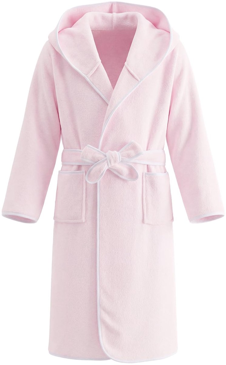 JiAmy Kinderbadjas met capuchon, koraalfleece, lichte ochtendjas met contrasterende band, zacht, absorberend, voor - ShopVlot