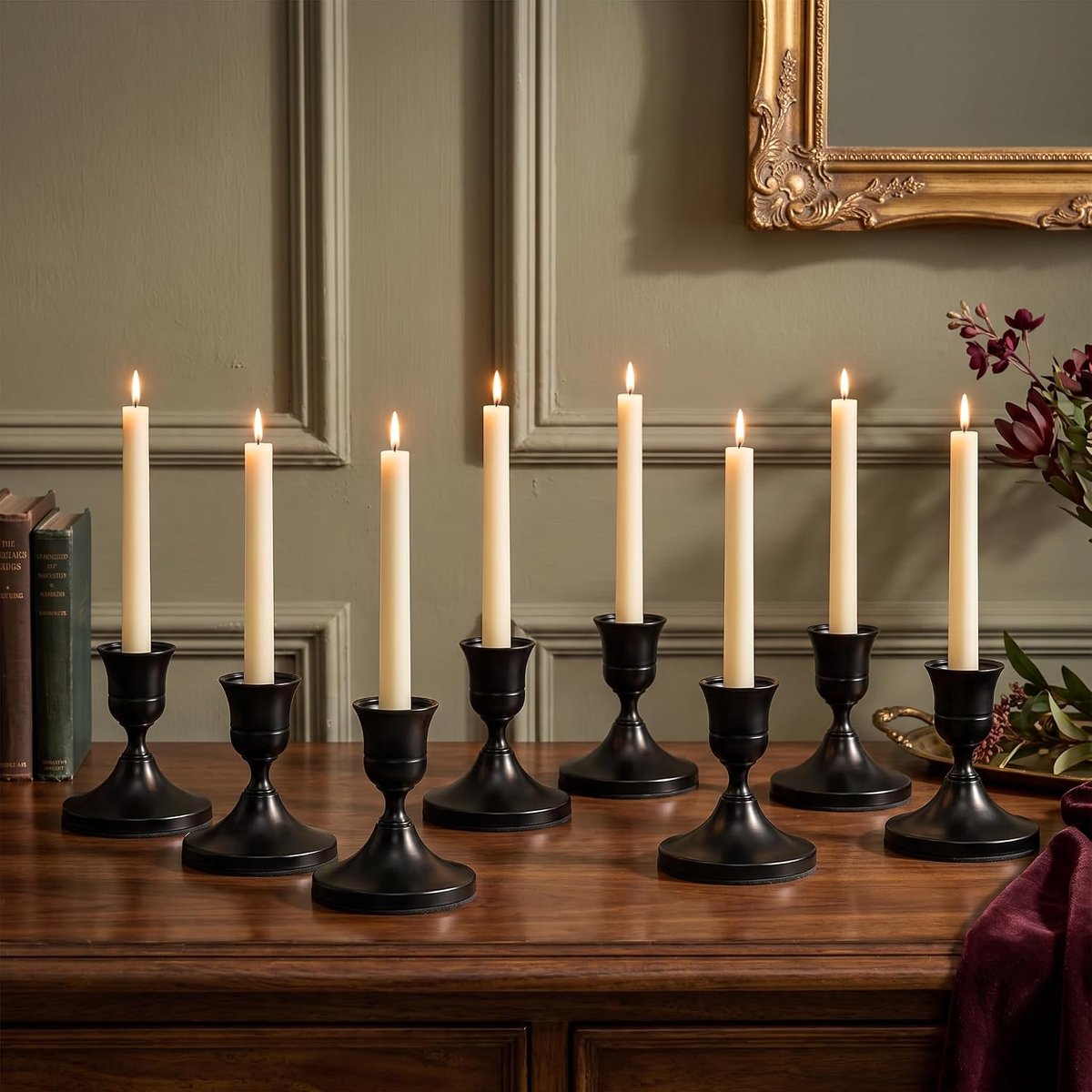 Kandelaars zwart metaal 8 stuks - Vintage design - Robuust met gewicht - Perfect voor tafeldecoratie - ShopVlot