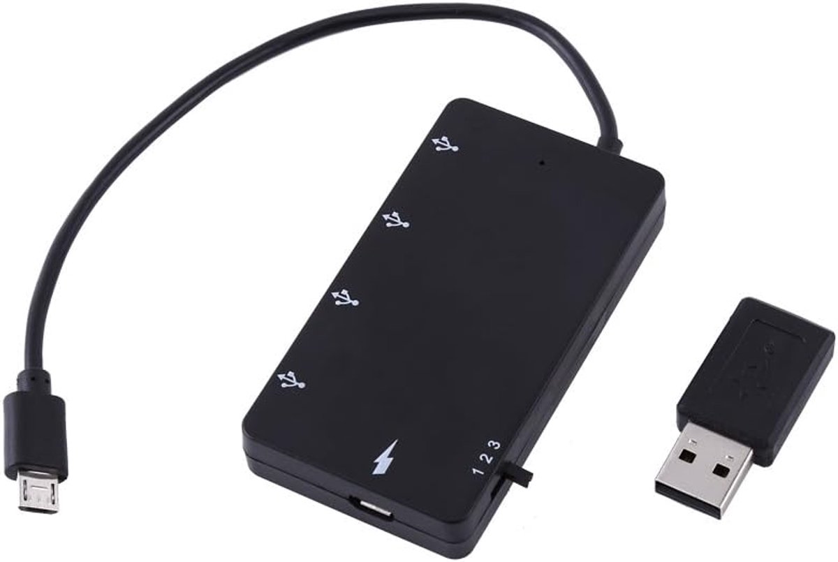 Micro USB OTG Hub 4 Poorten - USB 2.0 Adapter - Ondersteunt OTG en opladen - Geschikt voor smartphone en tablet - ShopVlot