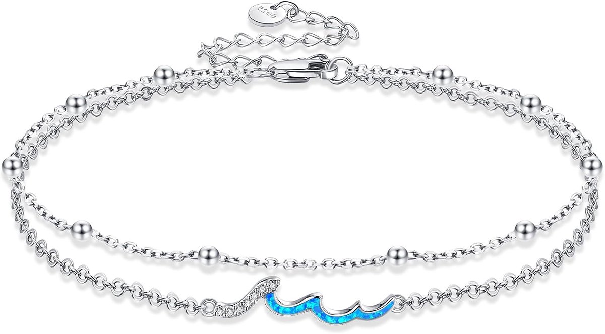 Enkelbandje zilver 925 - dames ocean anklet - golven ontwerp - perfect voor surfers - ShopVlot