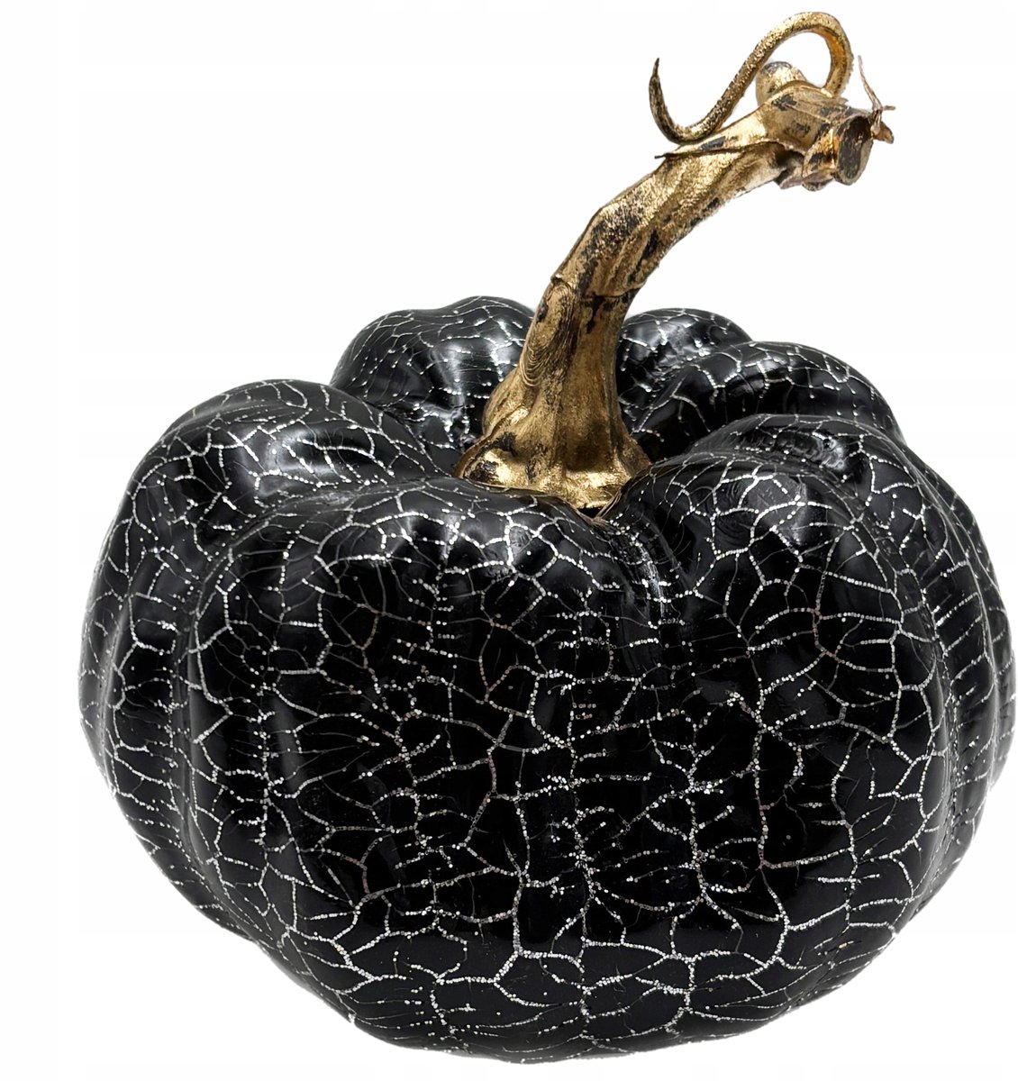 Glamour Zwarte Pompoen Decoratie met Zilveren Glitter - Halloween
