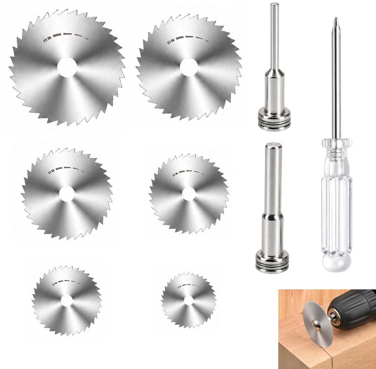 Mini-cirkelzaagbladenset 9-delig - HSS-zaagbladen met verbindingsstangen - complete accessoireset voor fijnboorslijpers - ShopVlot