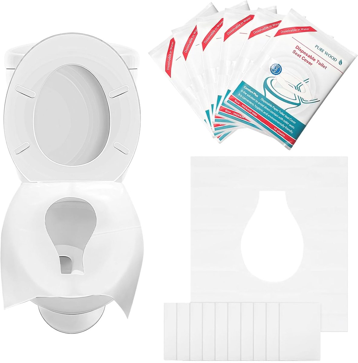 wegwerp toiletcovers 60 stuks - wasbaar papier - volledige bescherming - hygiënisch gebruik - ShopVlot