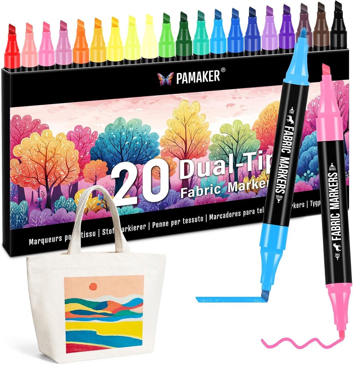 Textielstiftenset - 20 Kleuren - Dubbele Punt - Textielmarkers met Sneldrogende Inkt - Voor Creatieve Projecten