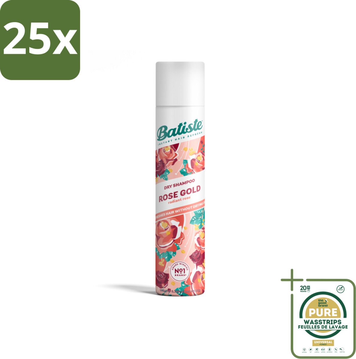 25 x Batiste - Rose Gold - Droogshampoo - Zachte Rozengeur - Verfrist en Zorgt Voor Volume - 200ml - Grootverpakking - Droogshampoo - Fris Haar - Roze Geur - Volume Haar - Haarkleur