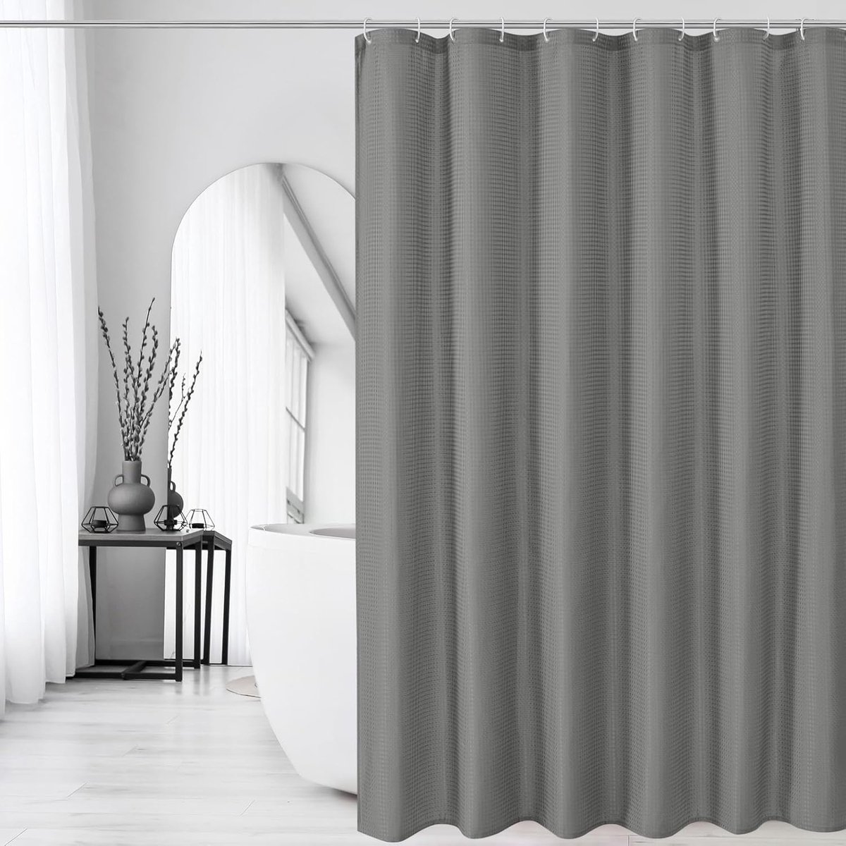 Douchegordijn set 180 x 180 cm - wafelstof - schimmelwerend - wasbaar voor nette badkamer - ShopVlot