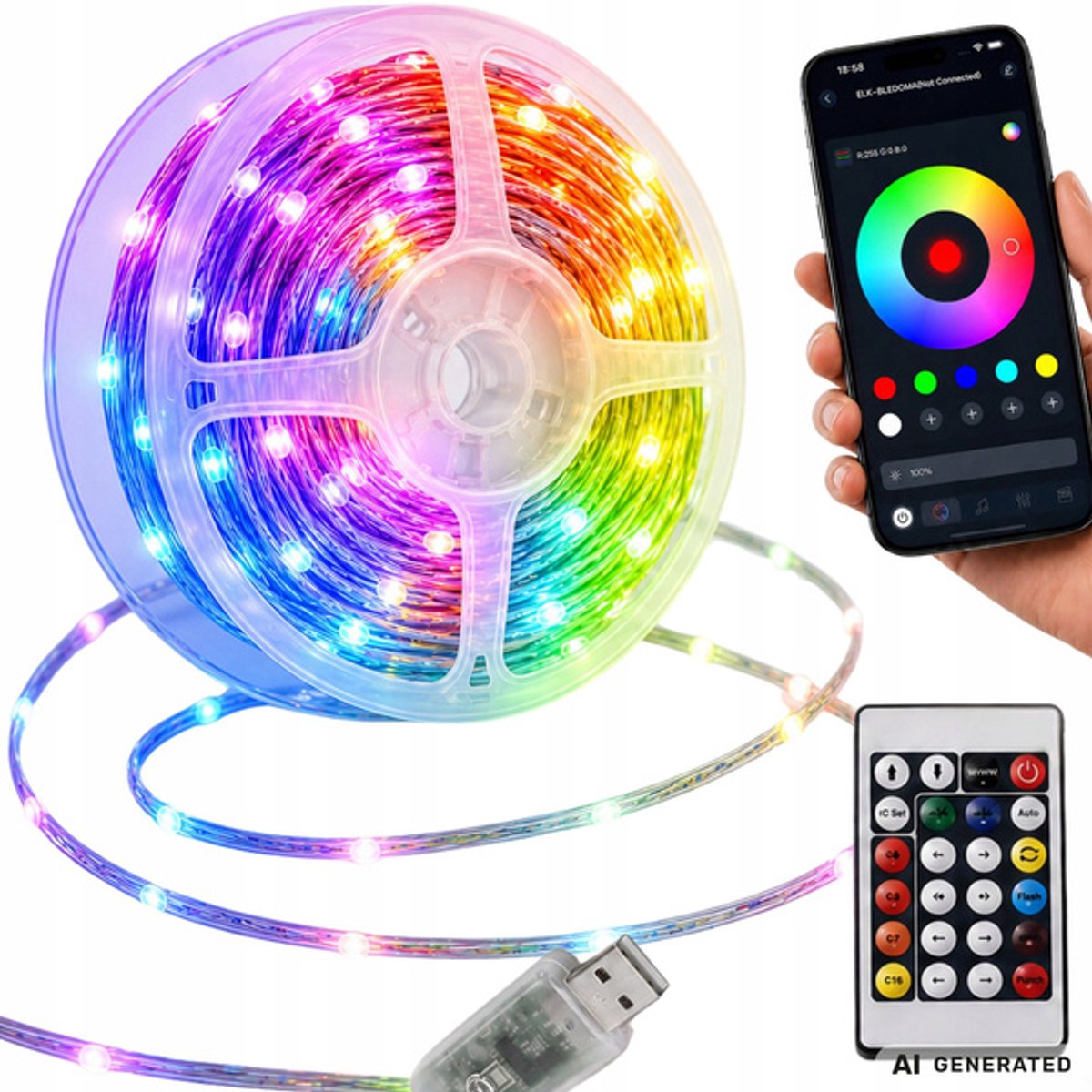 Majestix RGB LED Strip – 10 Meter – USB 5V – Met Afstandsbediening & App – Muzieksynchronisatie – Multicolor