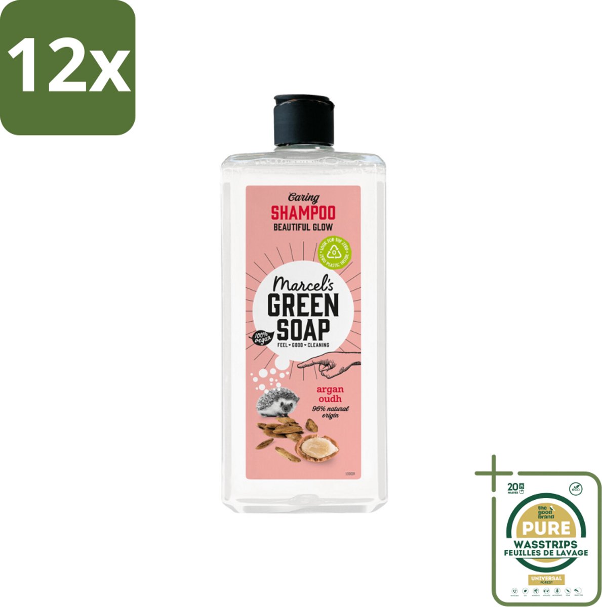 Marcel's Green Soap - Shampoo - Argan & Oudh - Versterkt & verzorgt - 300 ml - Voordeelverpakking - 12 stuks - Argan olie - Oudh