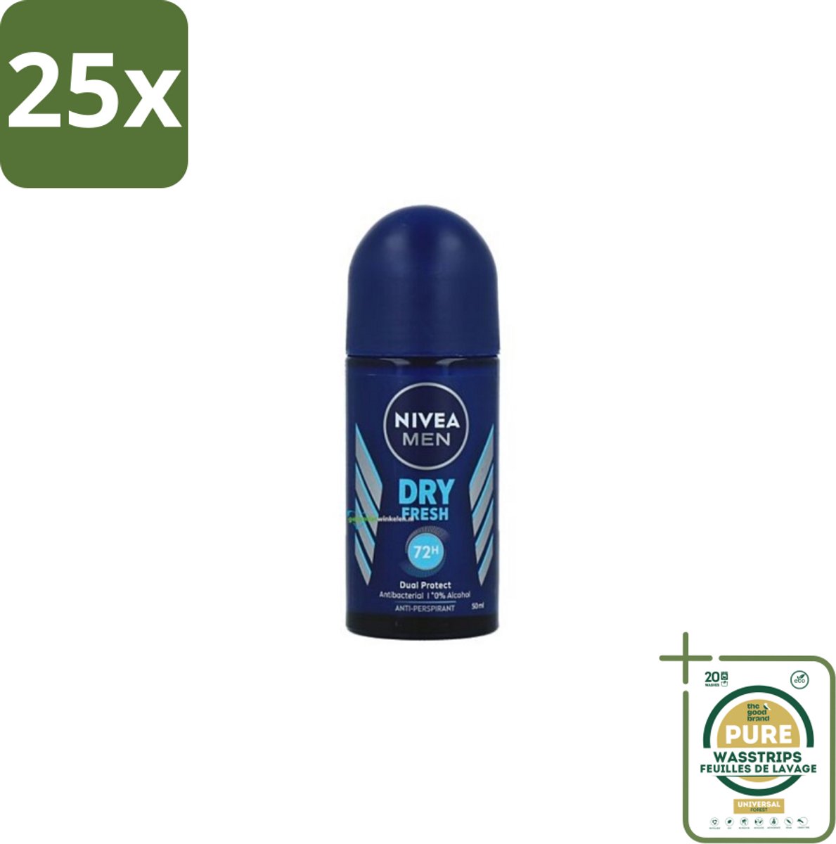 25 x NIVEA MEN - Deodorant Roller - Dry Fresh - 50 ml - Grootverpakking - Deodorant Voor Mannen - Anti-transpirant - Droge Huid - Fris Gevoel - 48 Uur Bescherming