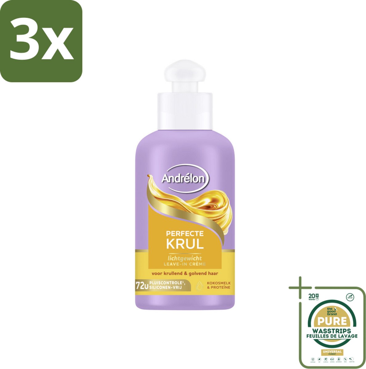 3 x Andrélon – Leave-In Crème – Perfecte Krul – 200 ml - Grootverpakking - Krullen Verzorging - Pluisvrij Haar - Krullen Definieer - Krullen Veilig - Krullen Verzorging Crème
