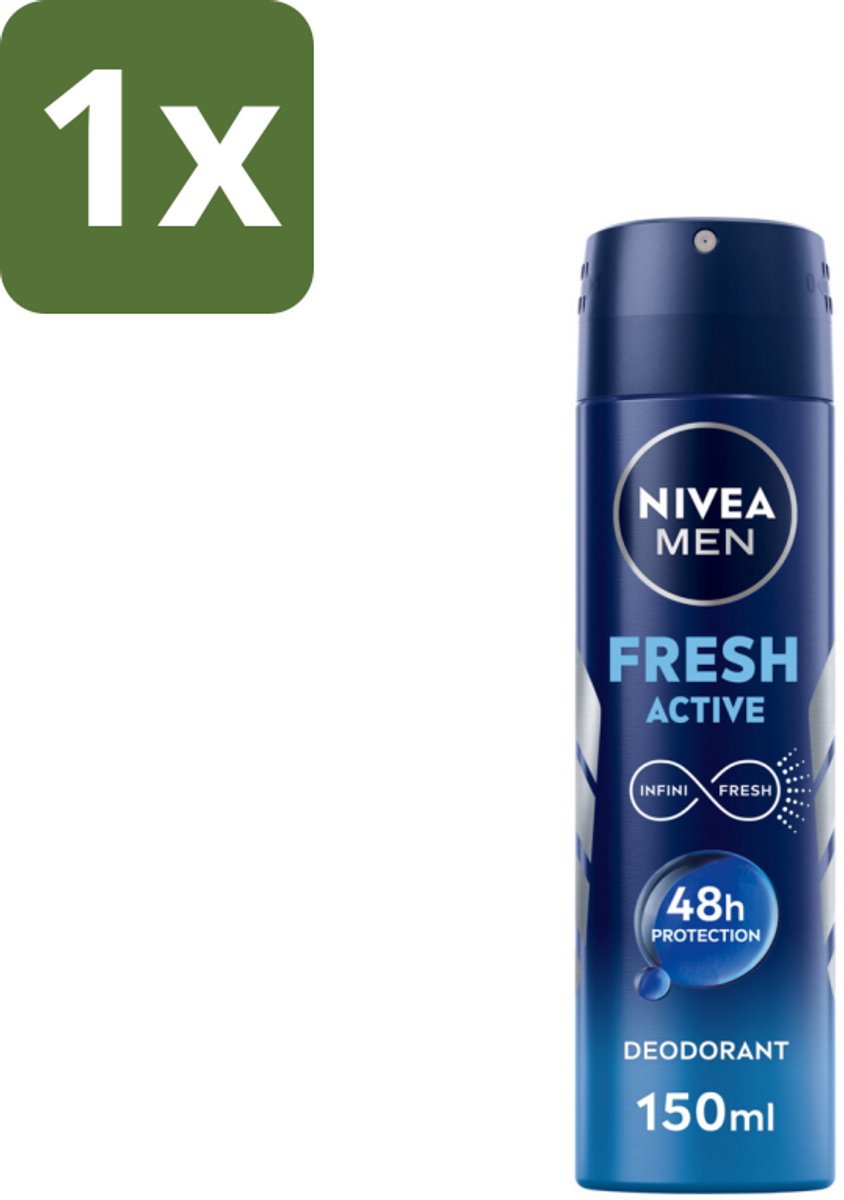 1 x NIVEA MEN - Deodorant Spray - Fresh Active - 150 ml - Deodorant Spray - Mannelijke Frisheid - 48 Uur Bescherming - INFINIFRESH Formule - Zweet En Geur Bestrijding